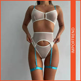 Ladies Transparent Mesh Blue Sling Push-Up Lingerie